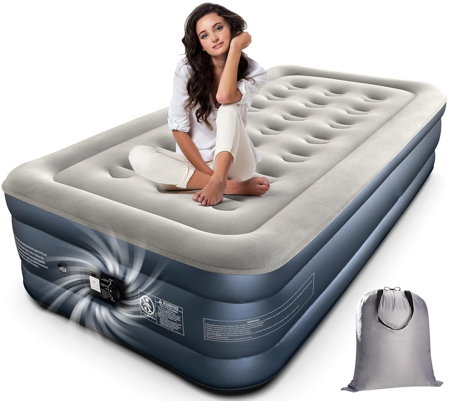 Nikrim™PVC Single Air Bed, Inflatable with Built-in Electric Pump, 3 Mins Quick Self-Inflation/Deflation Guest Mattress, Blow Up for Home Portable Camping Travel Multicolor-picture-31