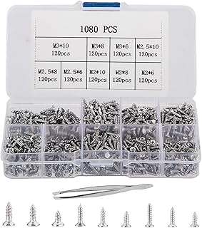 1080 Stücke Kleine Selbstschneidende Schrauben, M2/M2.5/M3 Holzschrauben, 6mm/8mm/10mm Flachkopf Kreuzkopf Blechschrauben ...