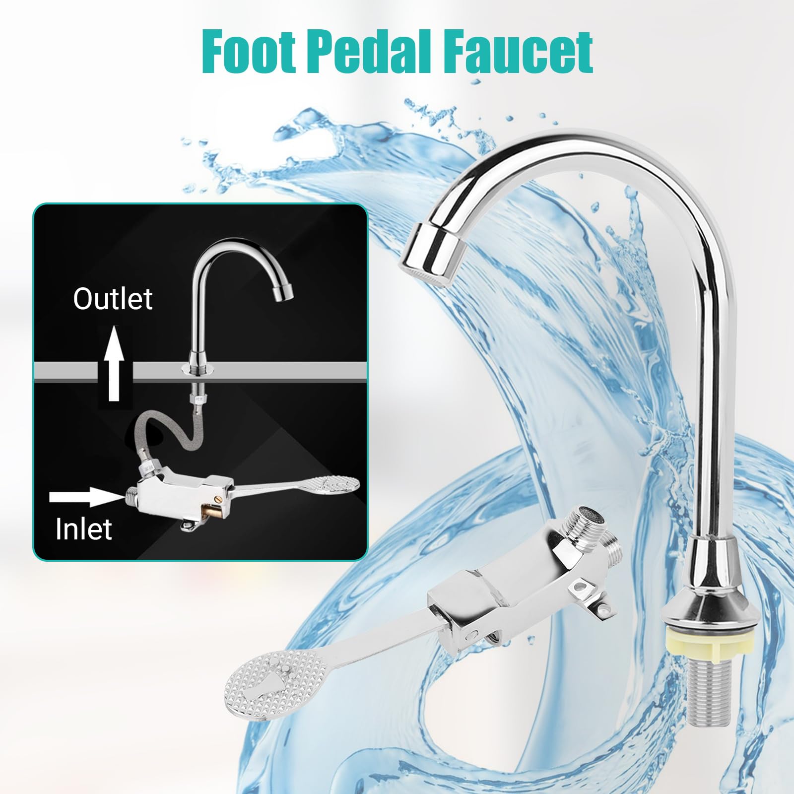 GAESHOW G1/2" Robinet de Commande au Pied sans Contact, Robinet à Pédale, Valve D'eau à Pédale, pour Laboratoire, Écoles, Usines, Hôpitaux