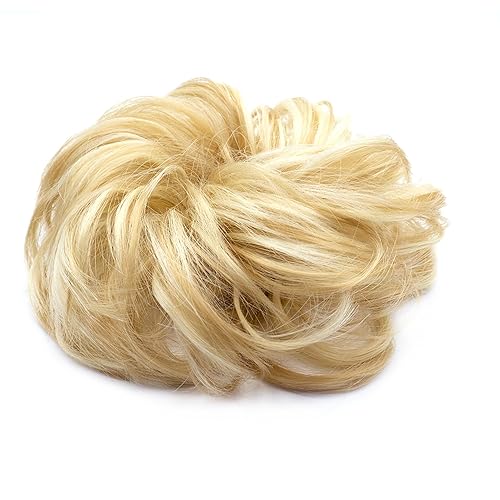 Miniatura 5 de Moño desordenado, piezas de cabello para mujeres y niñas, cabello sintético ondulado y rizado (rubio mielrubio decolorado)