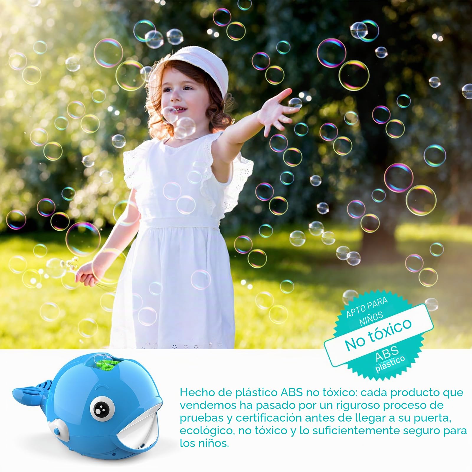 Mieryd - Máquina automática de burbujas para niños con 2 botellas de líquido para verano, juguete para niños y niñas, regalo de cumpleaños, fiesta, boda