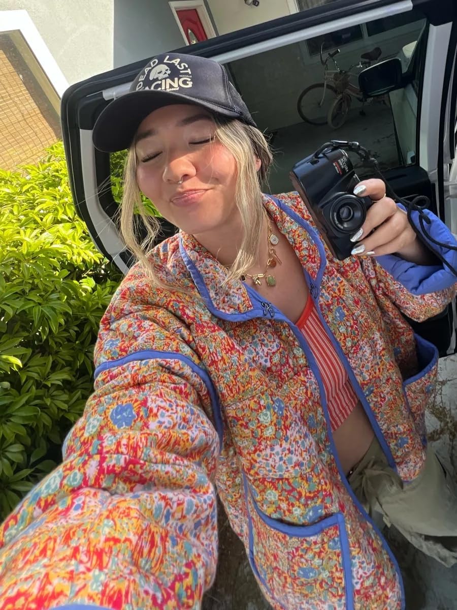 Aimiray Women's Cropped Floral Puffer Jacket Cardigan Printed Lightweight Open Front Padded Quilted Coats - Image 6