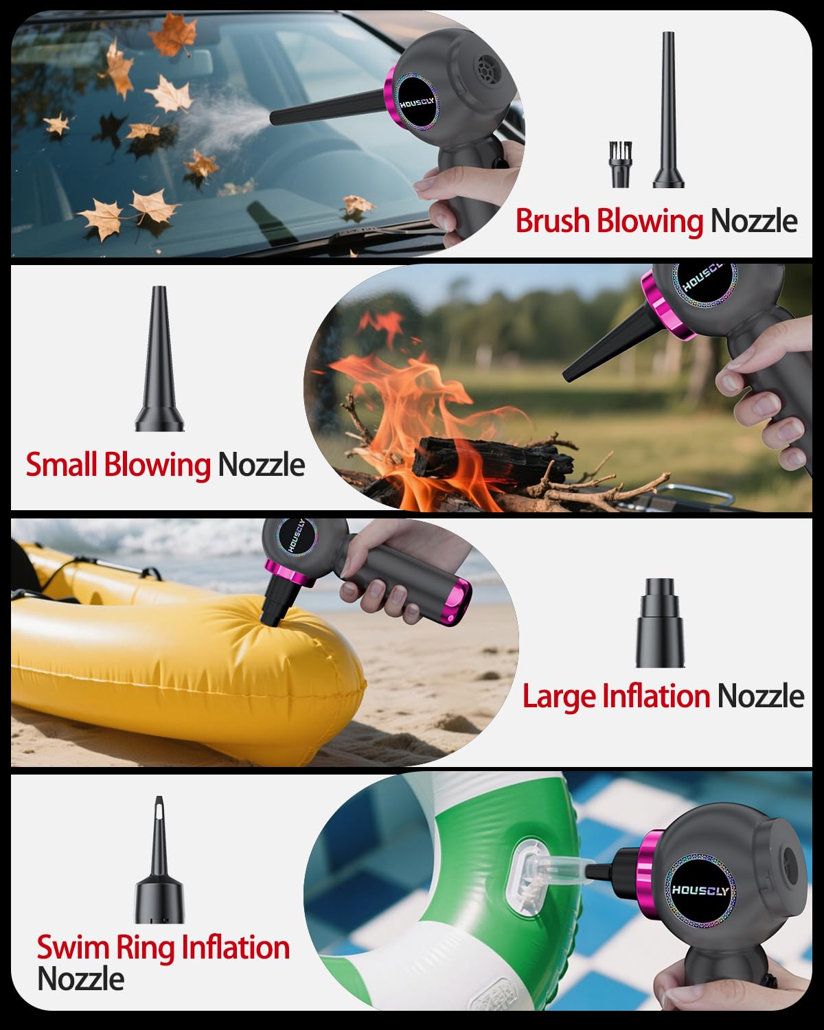 houscly Aspirapolvere portatile senza fili 25000Pa Aspirapolvere piccolo ad alta potenza 4 in 1 Aspirapolvere ad aria compressa Pompa per aspirapolvere portatile per casa ufficio Accessori per auto