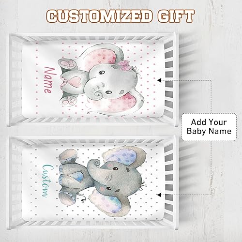 Miniatura 3 de Sábana bajera personalizada para cuna  Sábana personalizada de 2 piezas para cuna de elefante con nombre de bebé, sábana de colchón de microfibra