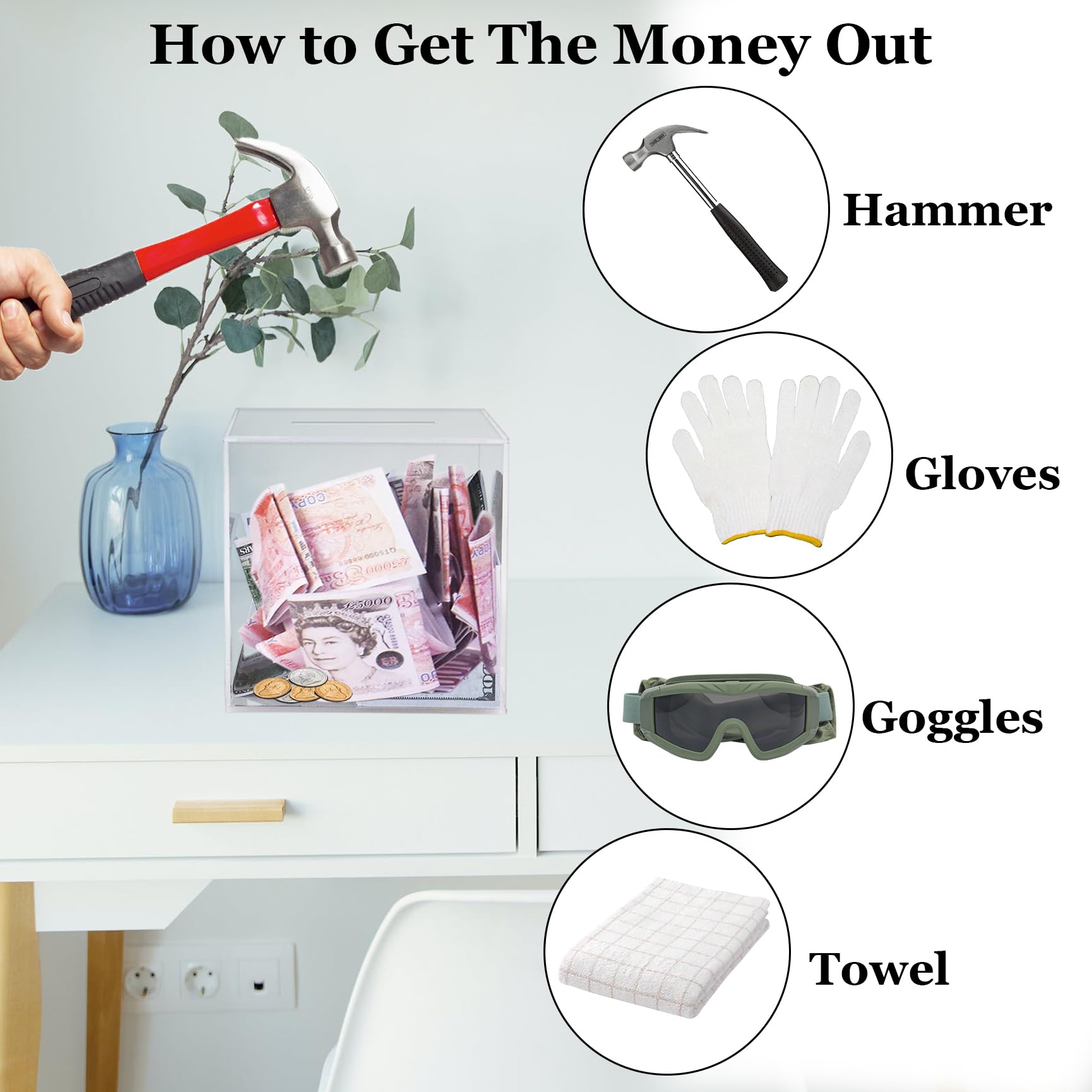 Qaziuy Clear Acrylic Piggy Bank, Money Saving Box, 10 x 10 x 12cm, Transparent, Unisex, All Ages, 4”× 4”× 4” - Image 4