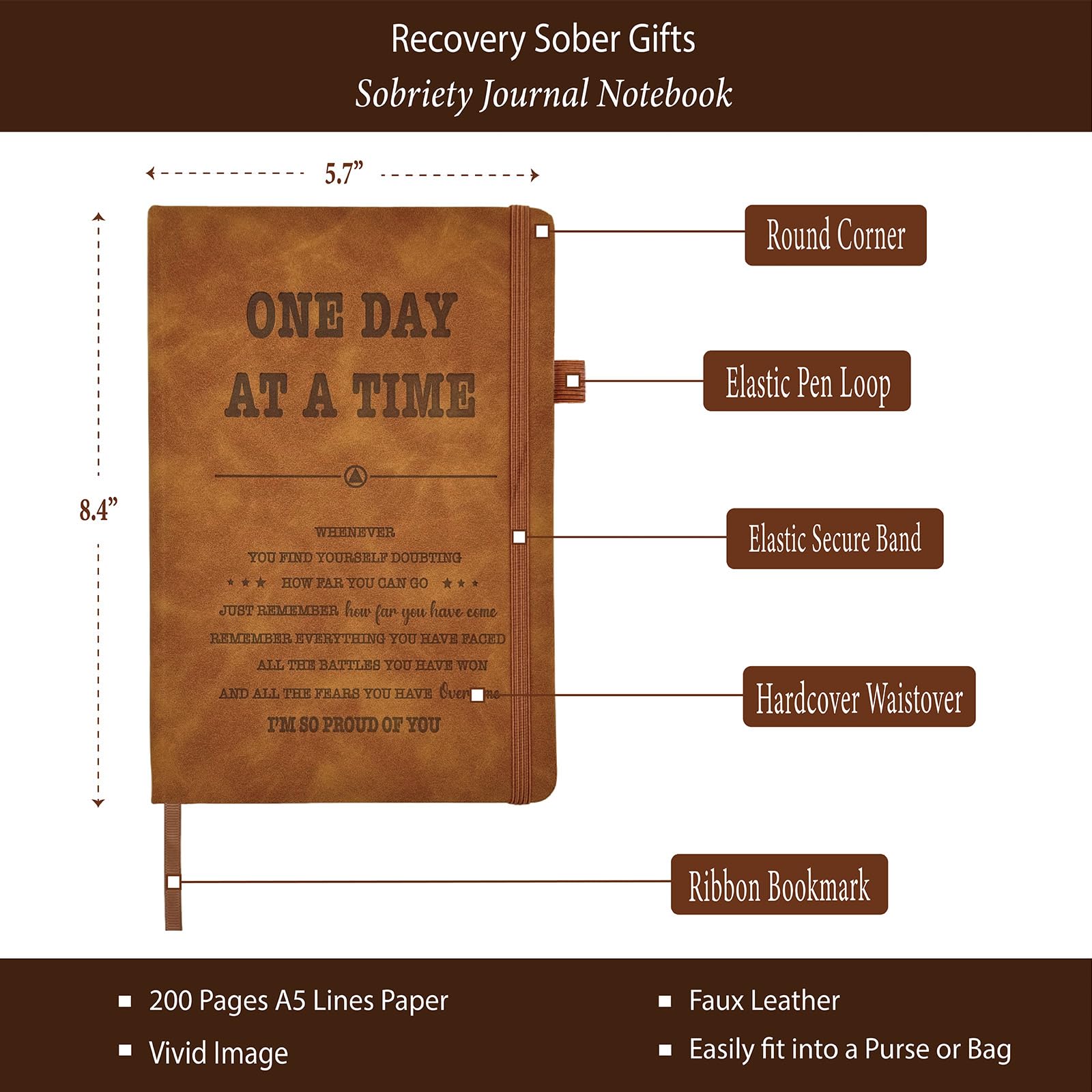Sober Gifts Men Women, Sobriety Journal 200 Pages Engraved Notebook A5 Lined with Pen, Inspirational Sobriety Gifts, AA NA Recovery Gift from Addiction, Clean And Sober Encouragement Gifts
