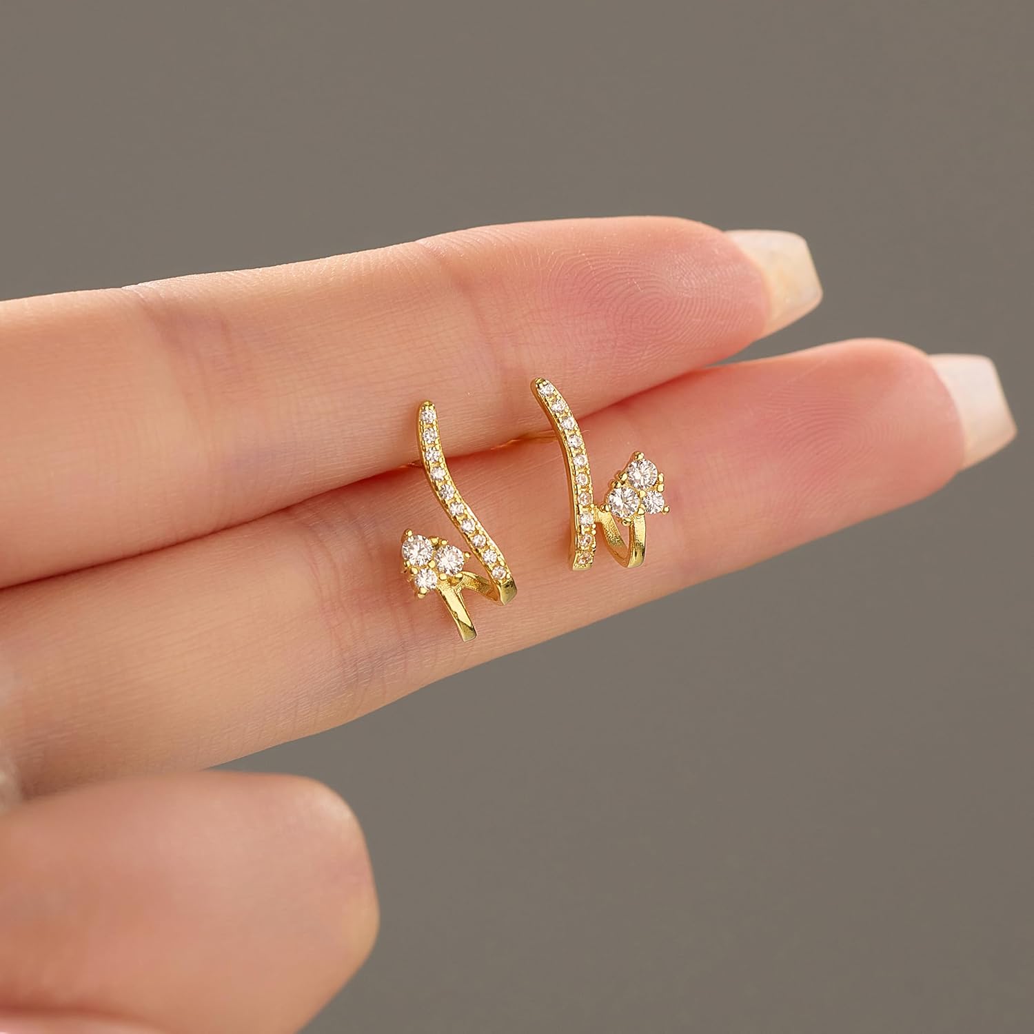 925 Sterling Silver CZ Crawler Earrings for Women,14k Gold Plated Pink Cubic Zirconia Cuff Wrap Stud Earring for Mom CZ Double Huggie Hoop Earring Hypoallergenic Wedding Valentine Jewelry Gift - Image 2