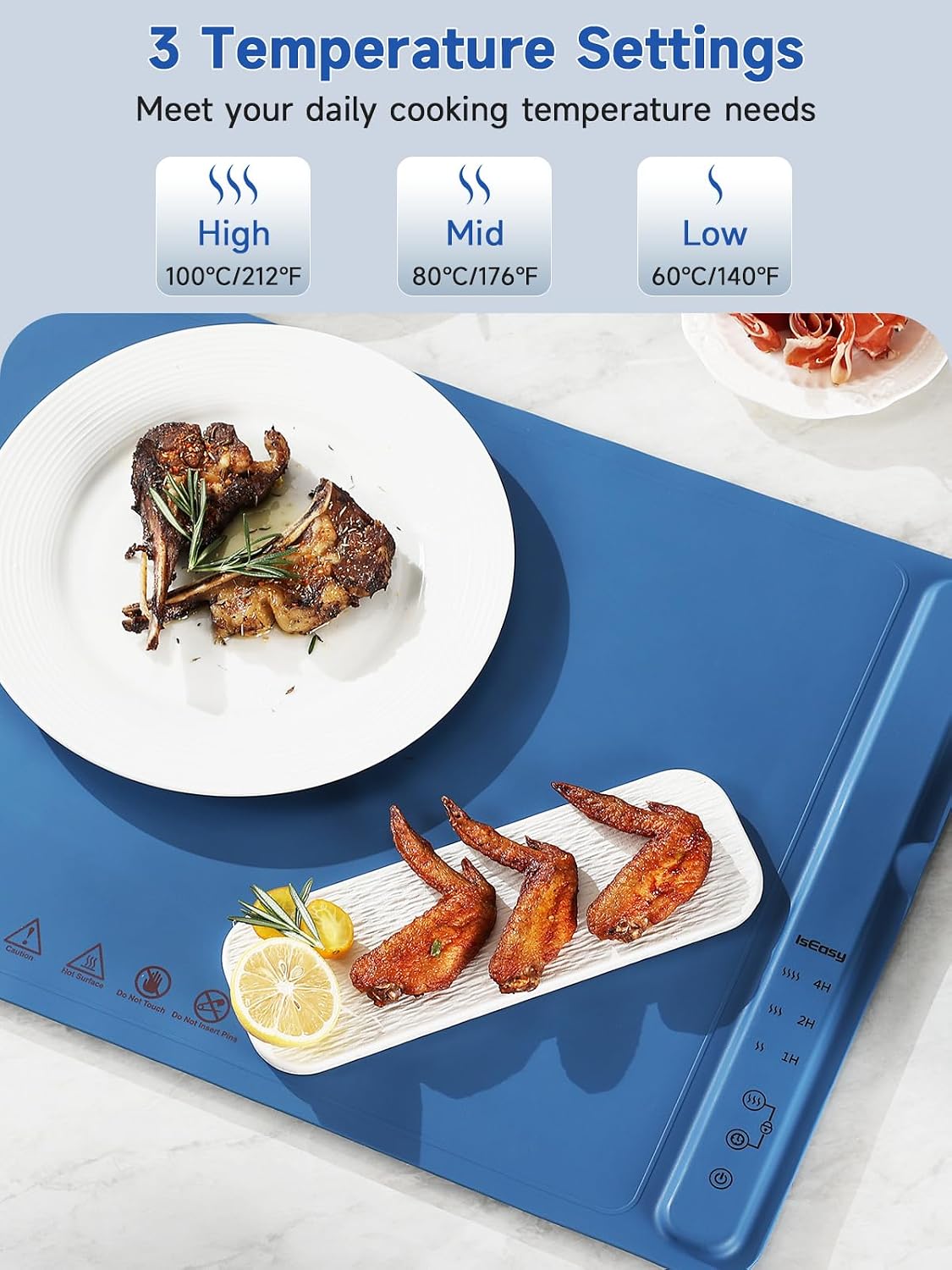 Food Warmer Mat, 23x16''Electric Warming Tray, 10s Quick Heat-Up, 3 Temp Settings, Auto Shutdown, IP67 Dishwasher Safe, Portable Rollable Food Warmer for Parties, Buffet, Gatherings & Daily Use