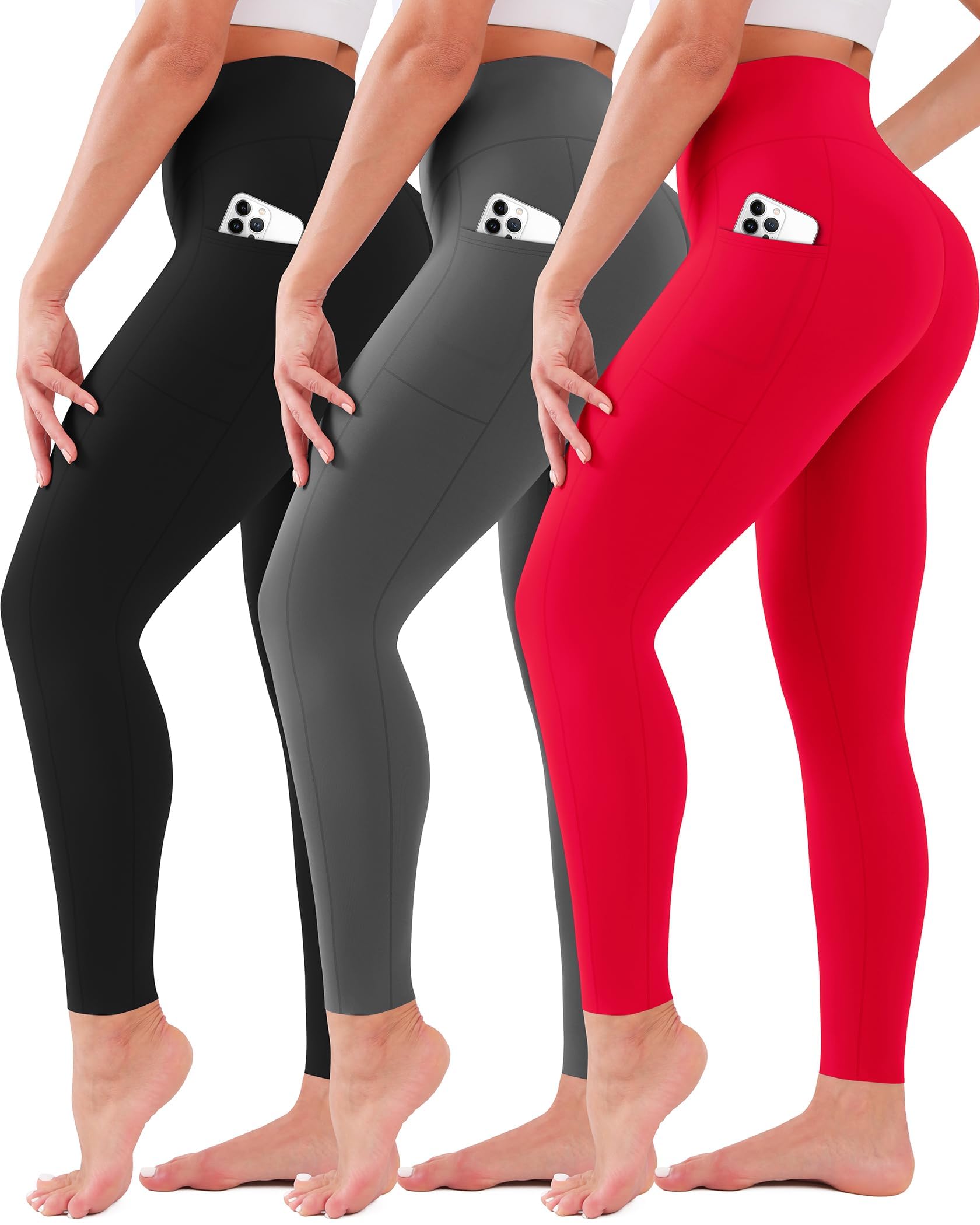 3 Pack Leggings with Pockets for Women High Waisted Tummy Control Soft Yoga Pants Womens Workout Gym Leggings