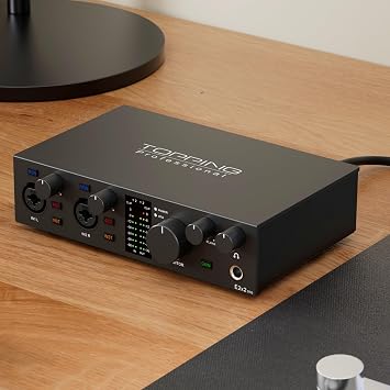 TOPPING E2x2 OTG USB Audio Interface - Ultra-Linear Preamp & Powerful Headphone Amp,Optical Output, Dual Mobile Streaming, Zero-Latency, 192kHz/24bit Recording, PC/Mobile Compatible (Black)