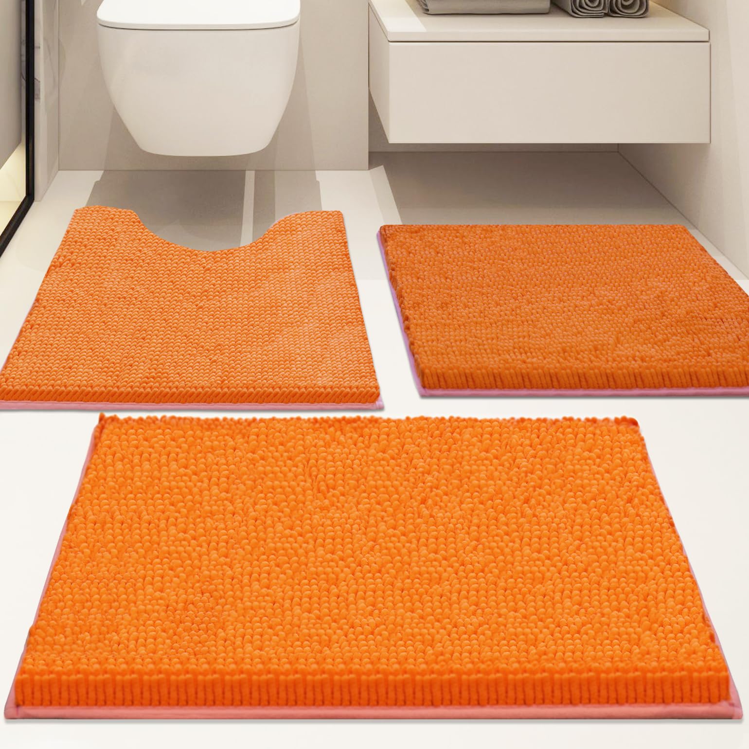 Lot de 3 tapis de salle de bain en chenille, très épais et absorbants, antidérapants, lavables en machine, séchage rapide, doux et confortable, utilisés sous la douche, baignoire et évier,