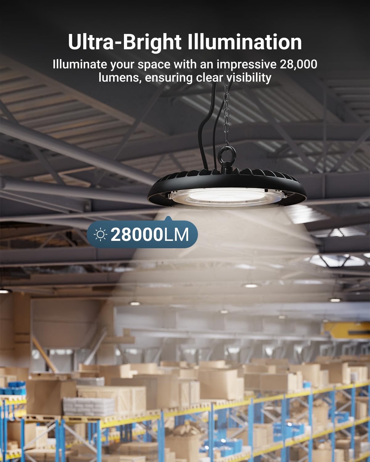 Sunco UFO LED High Bay Light 200W 28000 Lumens 5000K Dimmable Ultra Bright Commercial Shop Lights for Warehouse — view 2
