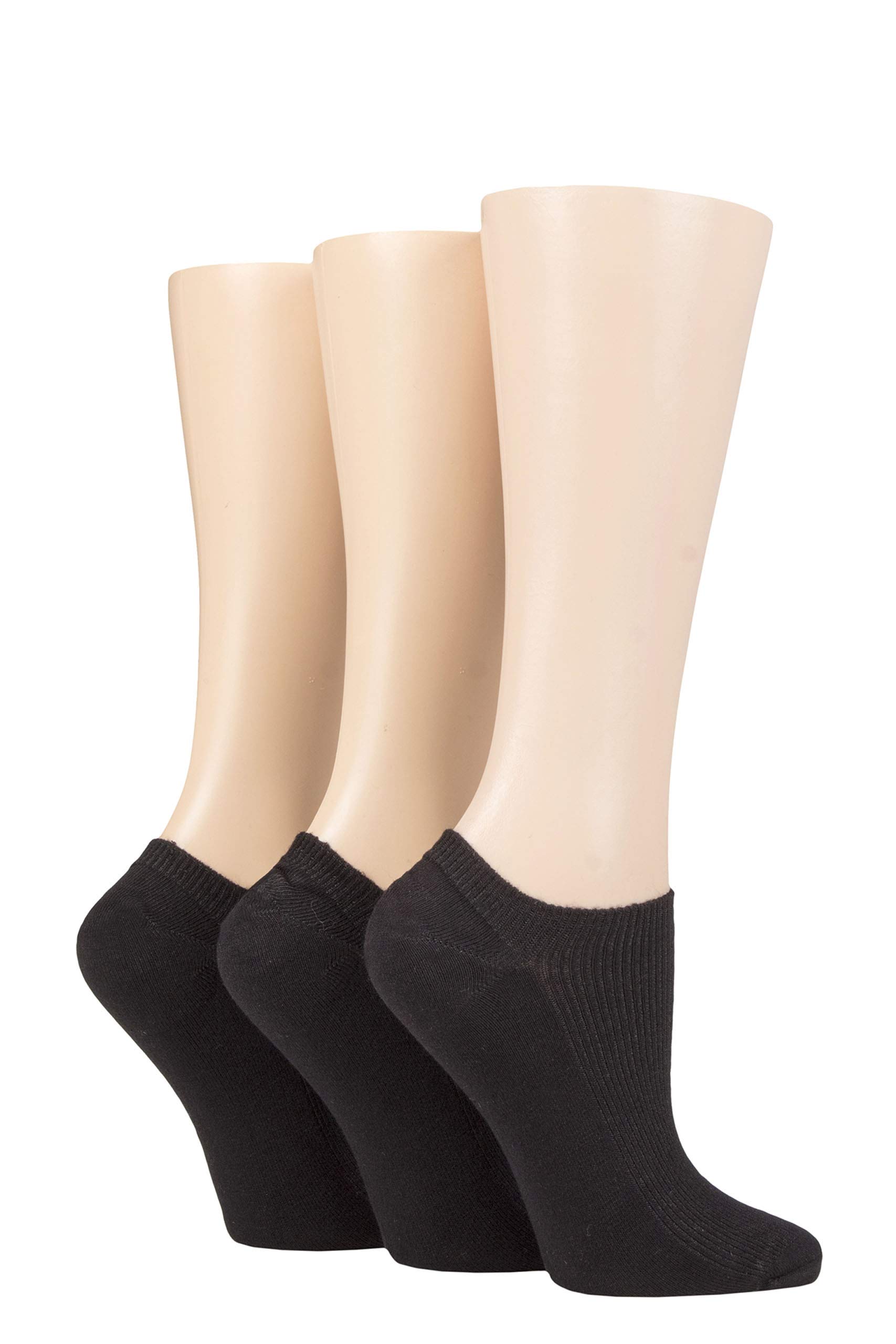 Elle Women's Black Bamboo Ribbed No Show Socks Pack Of 3 4-8