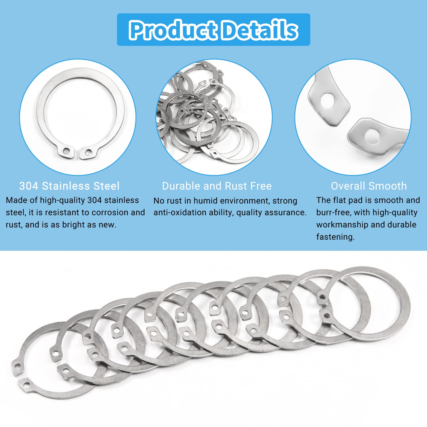 MroMax Lot De 30 Circlips Extérieurs En Acier Inoxydable 304