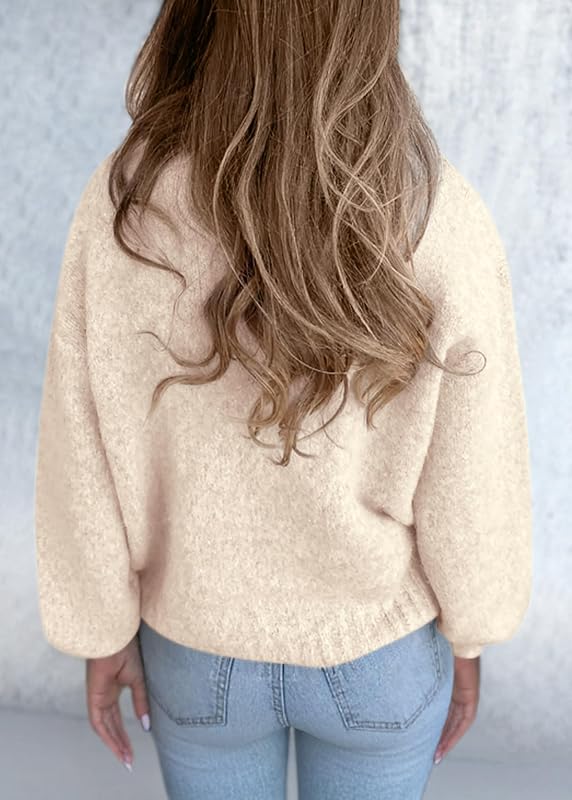 KIRUNDO Womens Oversized V Neck Cozy Fall Beige – Oversized V-neck knit sweater