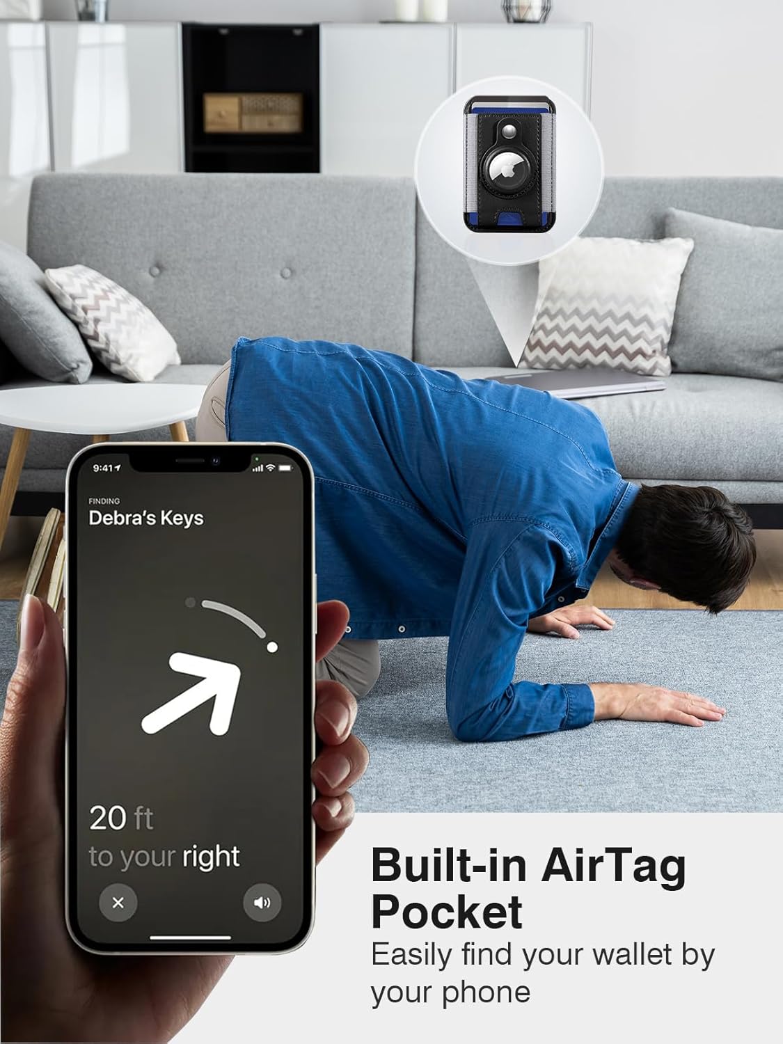 Miroddi MagSafe AirTag Wallet, Hold 7 Cards, RFID Protection, Black - Image 2