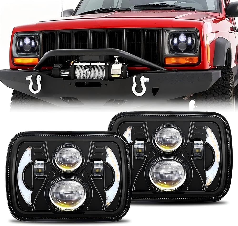 5x7 LED Headlight,5x7 7x6 LED Headlights H6054 for Jeep XJ YJ & GMC Comanche MJ, DOT Approved Anti-Glare Sealed Beam, Hi/Low Beam with DRL & Amber Turn Signal