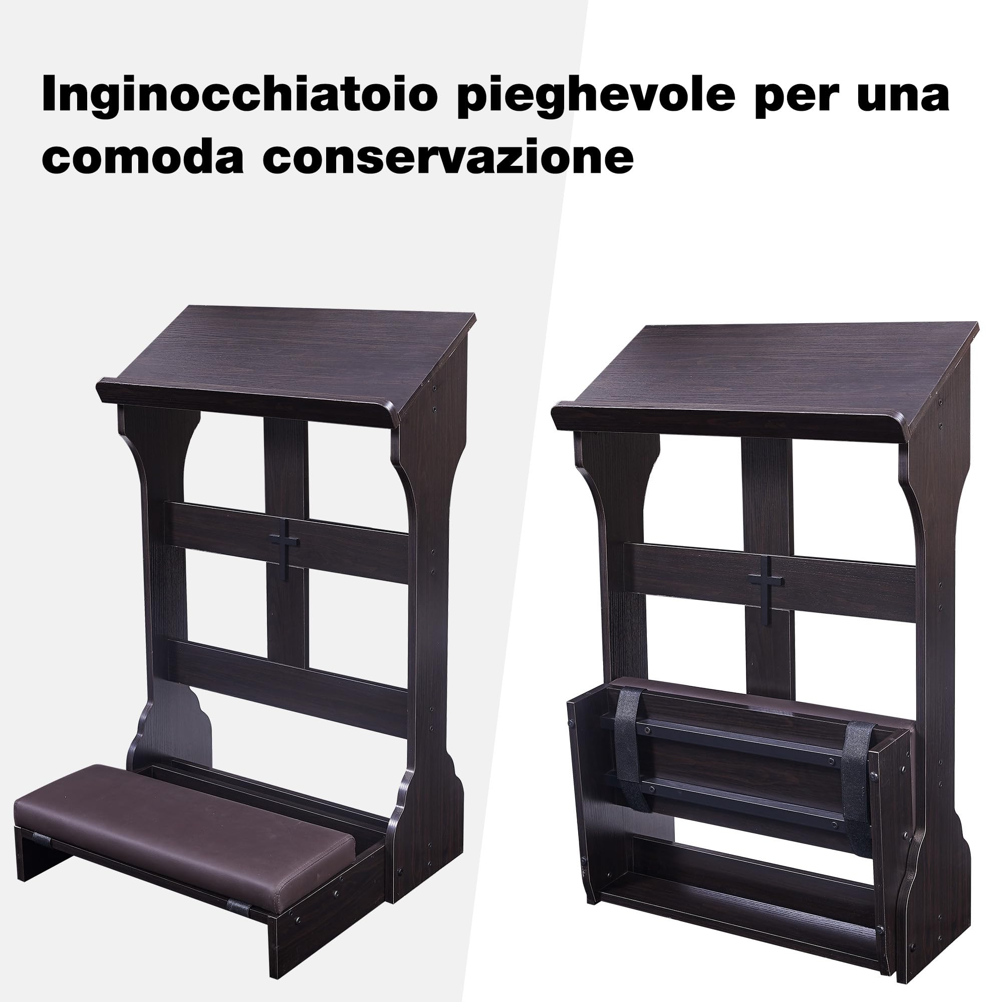 Panca per la preghiera con cuscino,inginocchiatoio in legno per la preghiera in casa, sedia pieghevole per la preghiera inginocchiata in chiesa - Regali religiosi per il culto e la meditazione