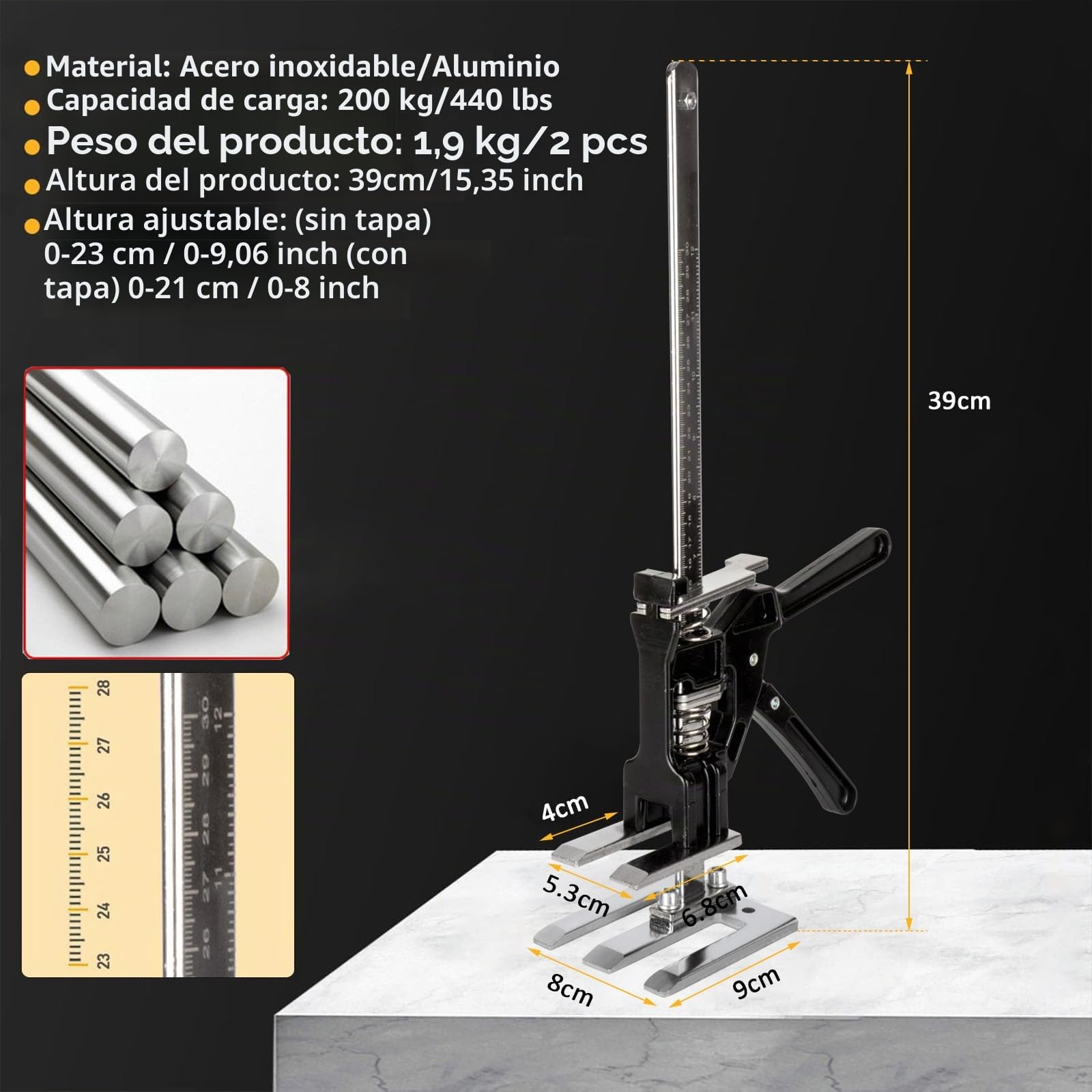 Brazo ahorrador de trabajo,2 piezas Elevador de Tablero de Puertas Duradero Con Escala 39cm,Hasta 880 lbs/400 kg, Multifunción Levantador de Azulejos,Para Puertas,Armarios,Azulejos de Pared