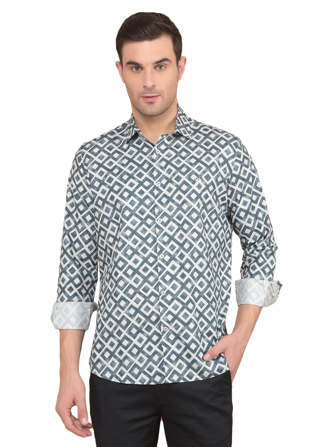 Crimsoune Club Men's Grey Printed 100% Cotton Shirt-picture-34