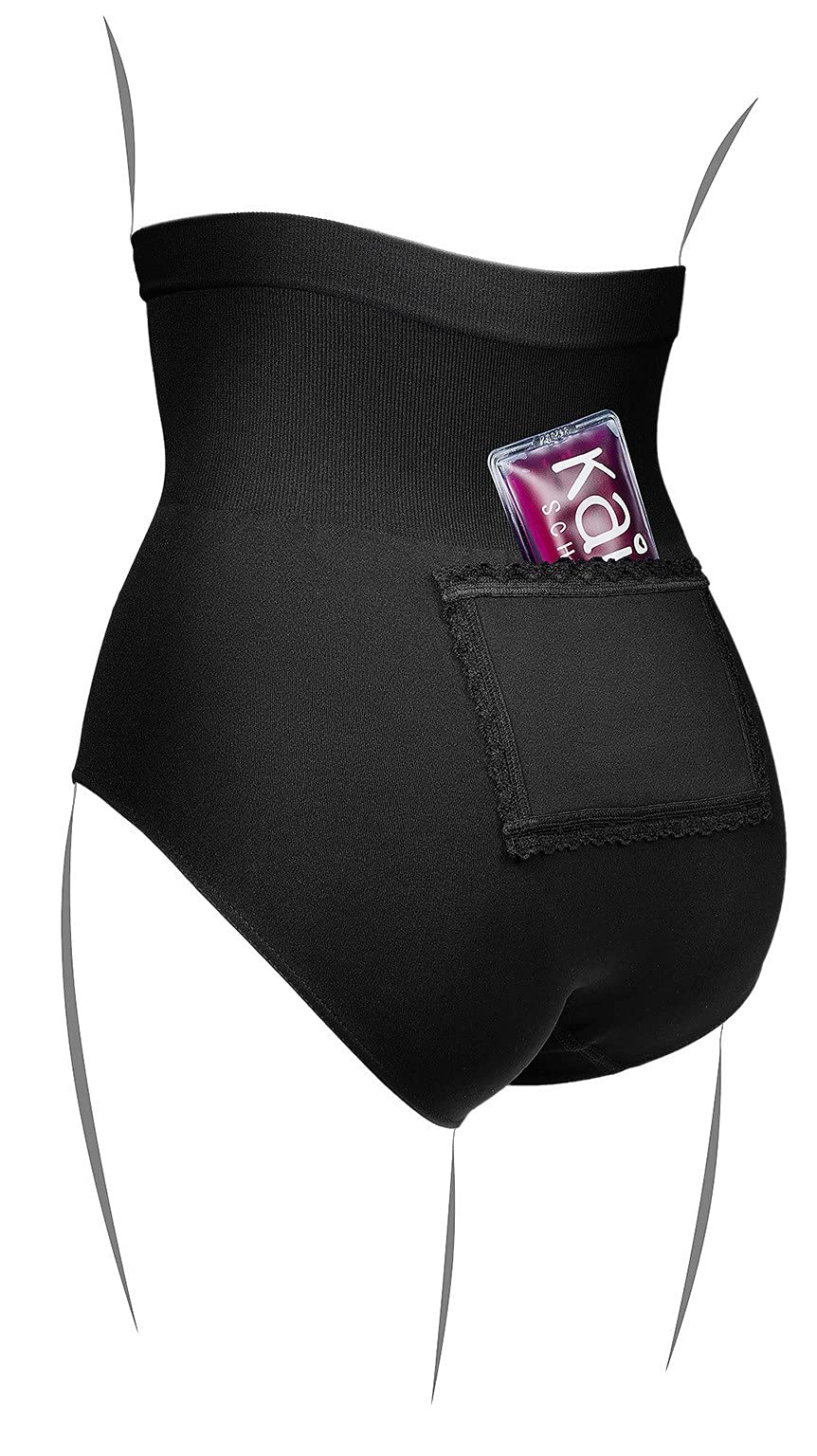 Kaiserschlüpfer Rückenschmeichler - Schwarze Unterhose für Damen mit Zwei Wärmepads - die Wärmflasche für unterwegs oder zuhause bei Rückenschmerzen