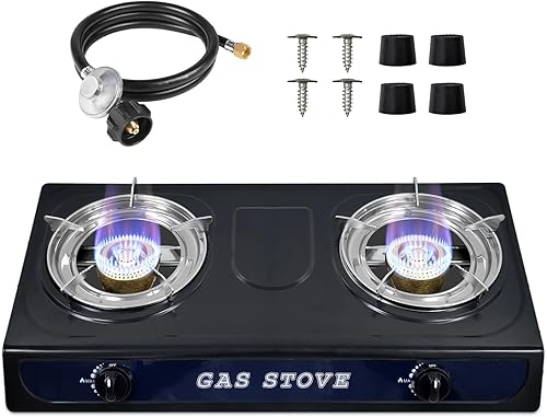 Miniatura 8 de Estufa de Cocina de Gas de 4 Quemadores 24 Pulgadas, Placa de Vidrio Integrada con Quemadores de Gas, Compatible con NG/LPG o Uso con Propano o Gas