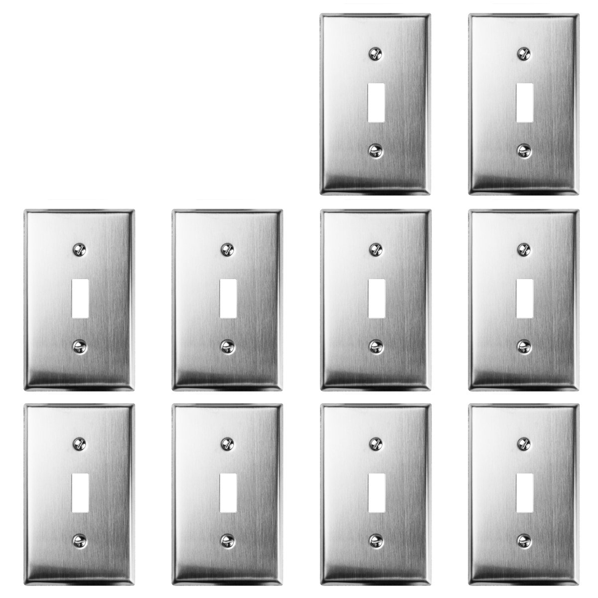 TOPELE1-Gang Stainless Steel Toggle Switch Wall Plate, Standard Size, Device Mount, Cover Plate for Home Decor Commercial Place with Screw, Pack of 10