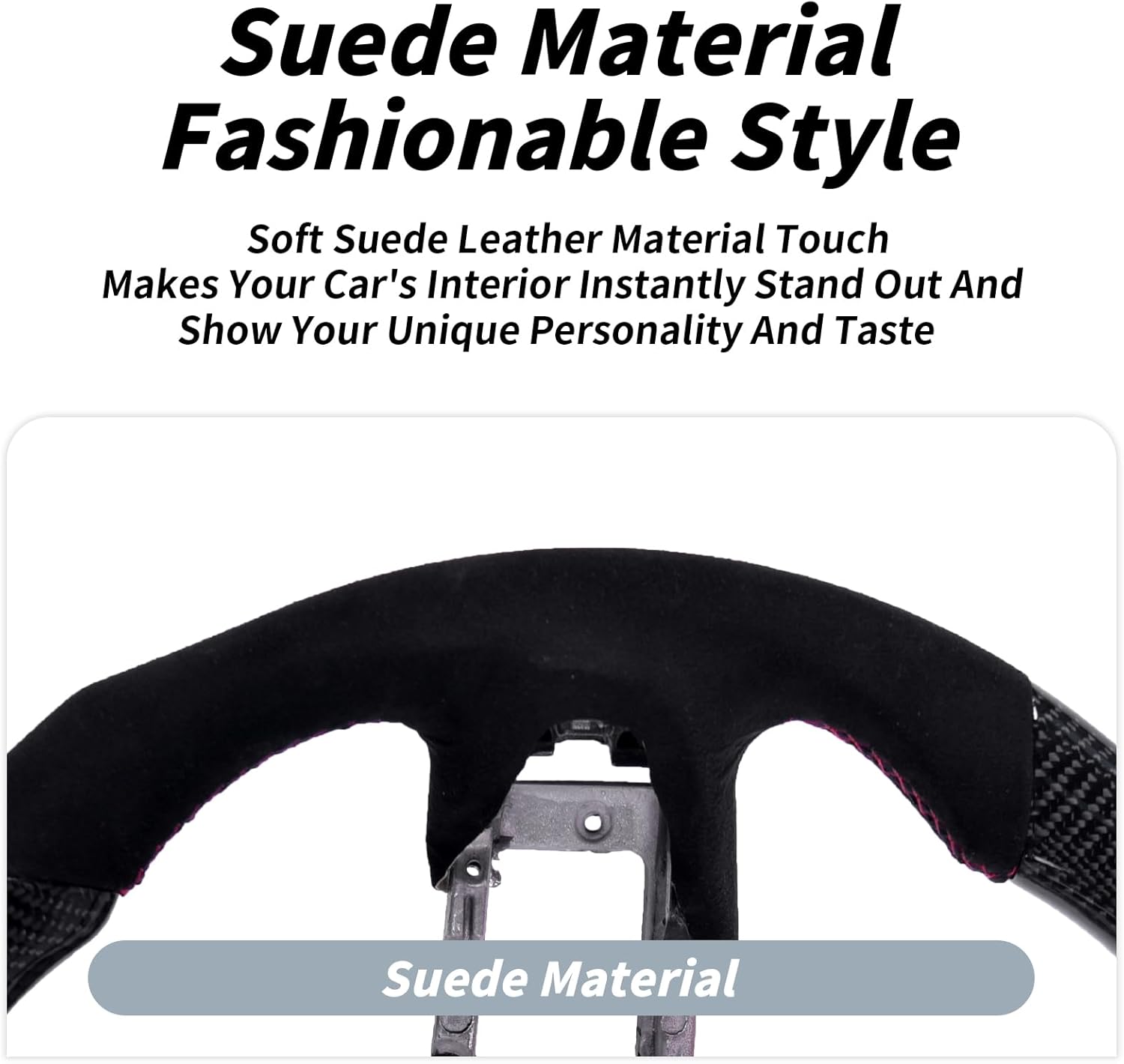 Suede Real Carbon Fiber Steering Wheel for Mustang EcoBoost/GT/Shelby GT350/GT350R 2018-2021, Suede Leather D-shaped Flat-bottom Hand-Stitched
