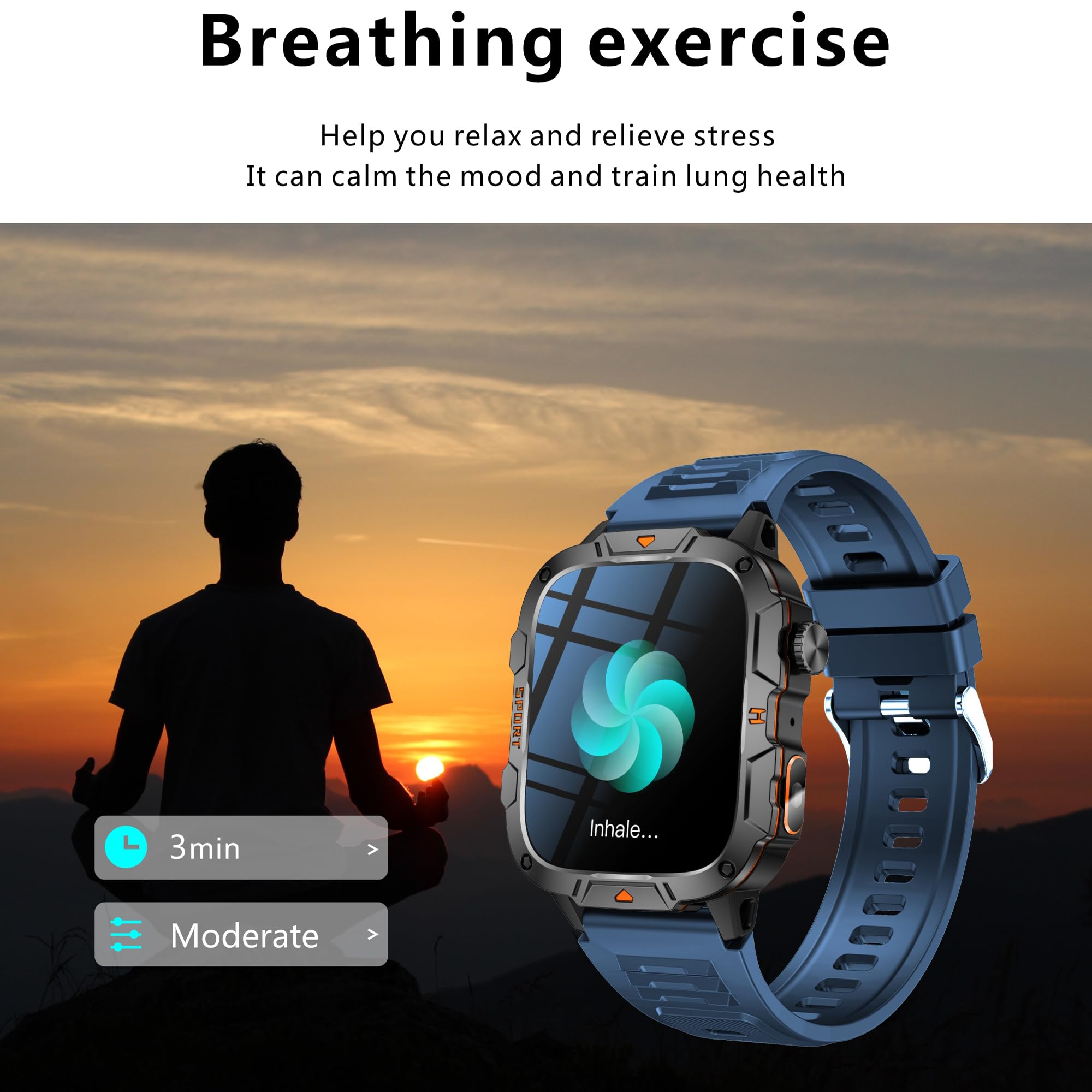 1,96" AMOLED Smartwatch Herren mit Telefonfunktion, Taschenlampe, Sportuhr mit Bluetooth Anrufe mit Schrittzähler, 5ATM Wasserdicht Smart Watch für iOS Android(2 Armbänder) (Orange)