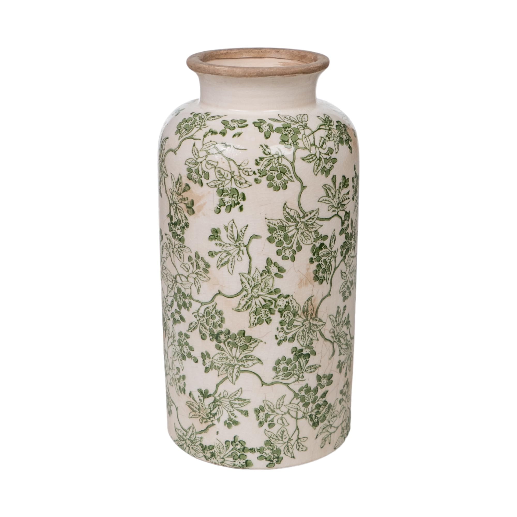 Petit vase en porcelaine beige et vert stable pour petits espaces