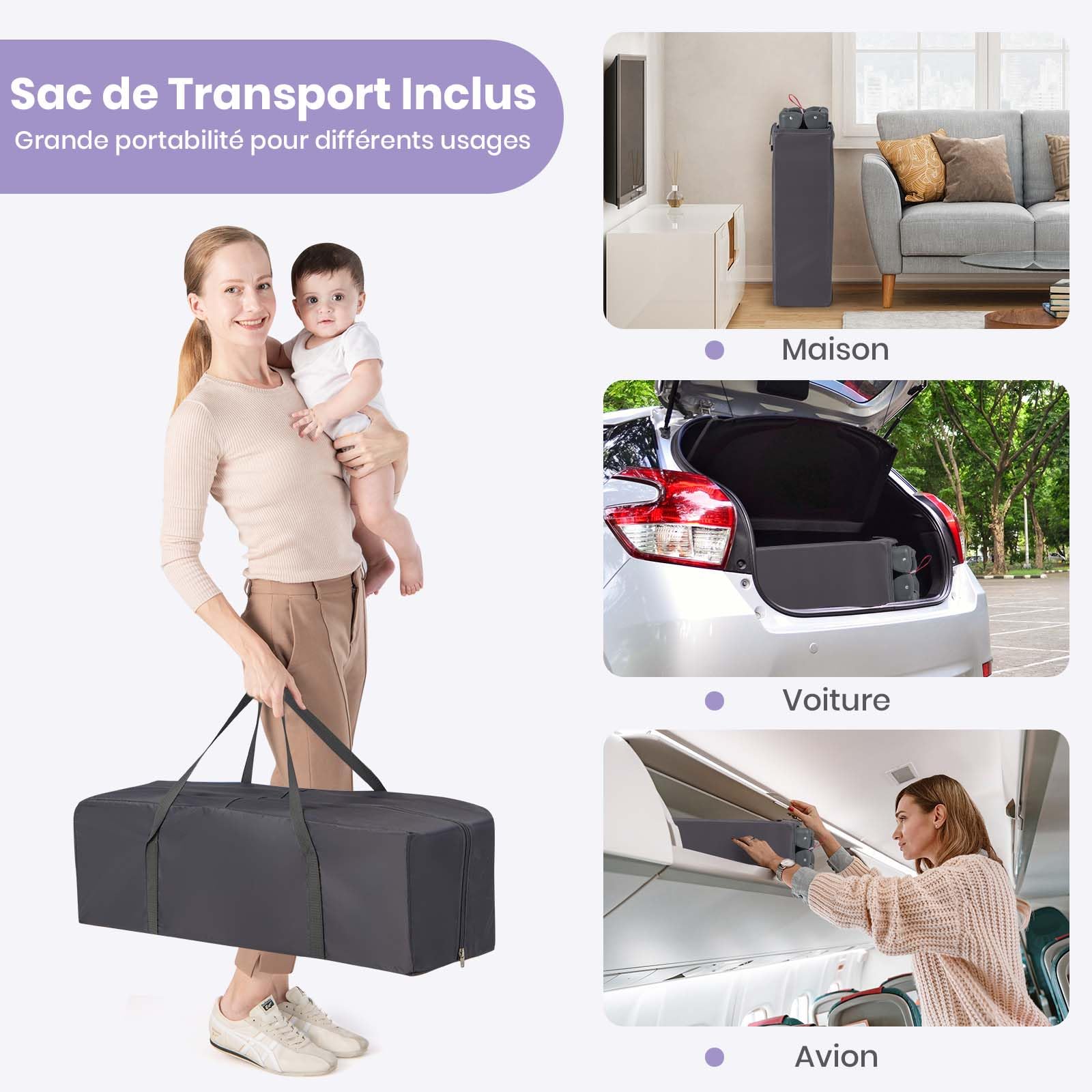 DREAMADE 3 en 1 Lit Parapluie Bébé 125x65x76CM avec Matelas Lit de Voyage Tout-Petites 0-3 Ans avec Porte-Couche&Roue Verrouillable&Table à Langer&Boîte à Musique,Charge 15KG (Gris+Goutte d'eau)