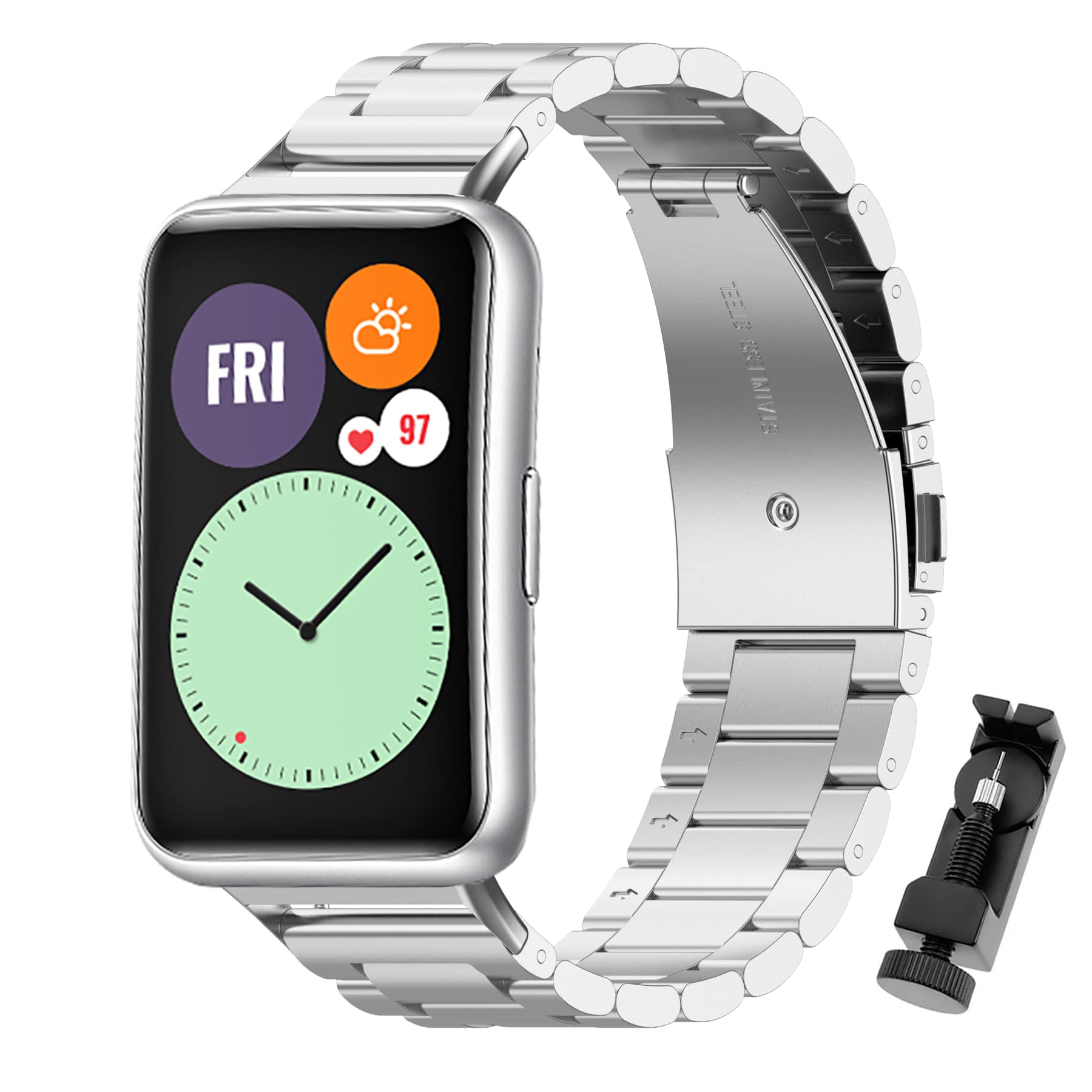 SenMore Metal Band Compatible with Huawei Watch Fit, New and Elegant Edition - Adjustable Stainless Steel Replacement Strap