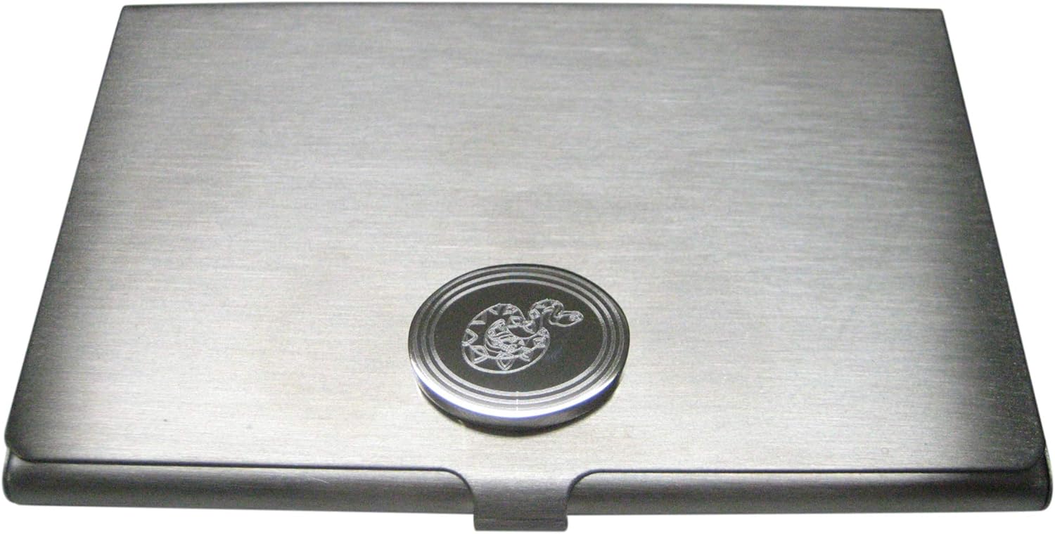 Kiola Designs Silver Toned Etched Oval Snake Business Card Holder