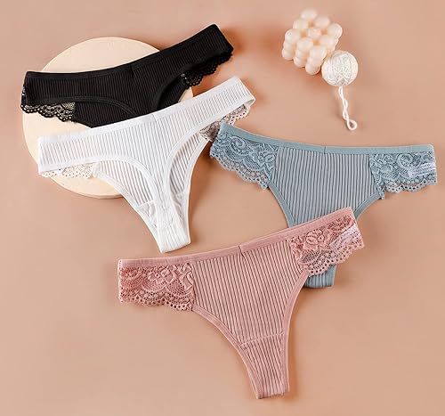 Miniatura 3 de Justgoo Ropa interior sexy de algodón para mujer, tangas de encaje, de tiro bajo, paquete de 5