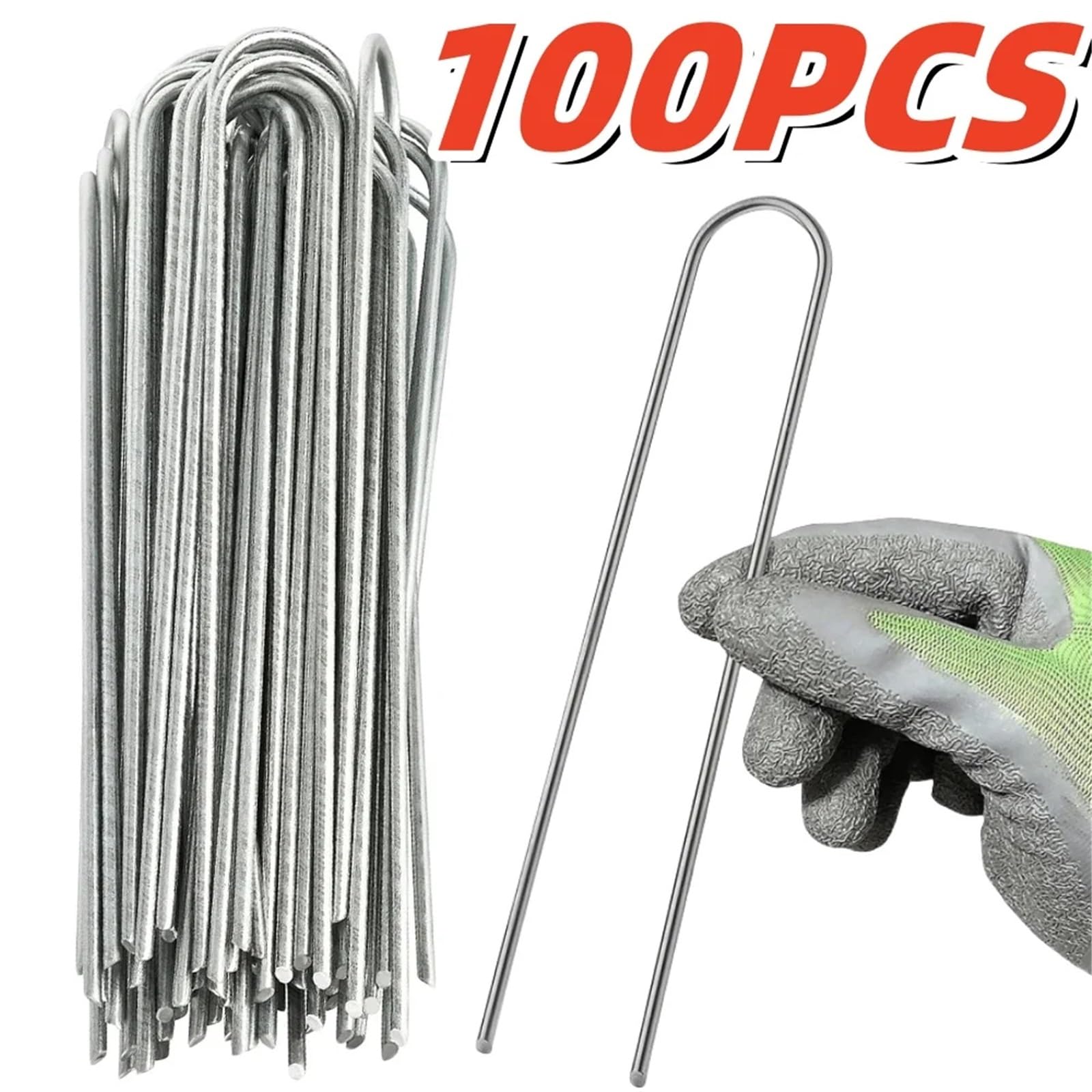 100 Pezzi di graffette da Giardino Tipo U, Chiodi Terra con tappetini, Ganci precisione for Tessuto Giardinaggio, for Erbacce per Giardini(Silver-4cmx10cm)