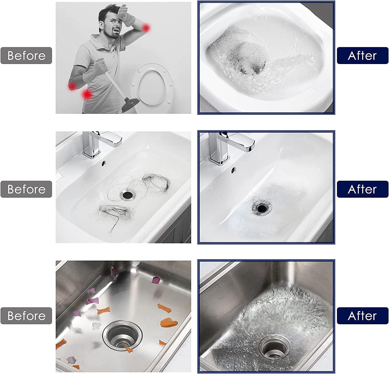 YUEWO High Pressure Toilet Plunger, Air Drain Blaster Kit with 4 Sized Suckers Drain Clog Remover Unblocker for Bathroom Kitchen Bathtub Toilet Floor Drain