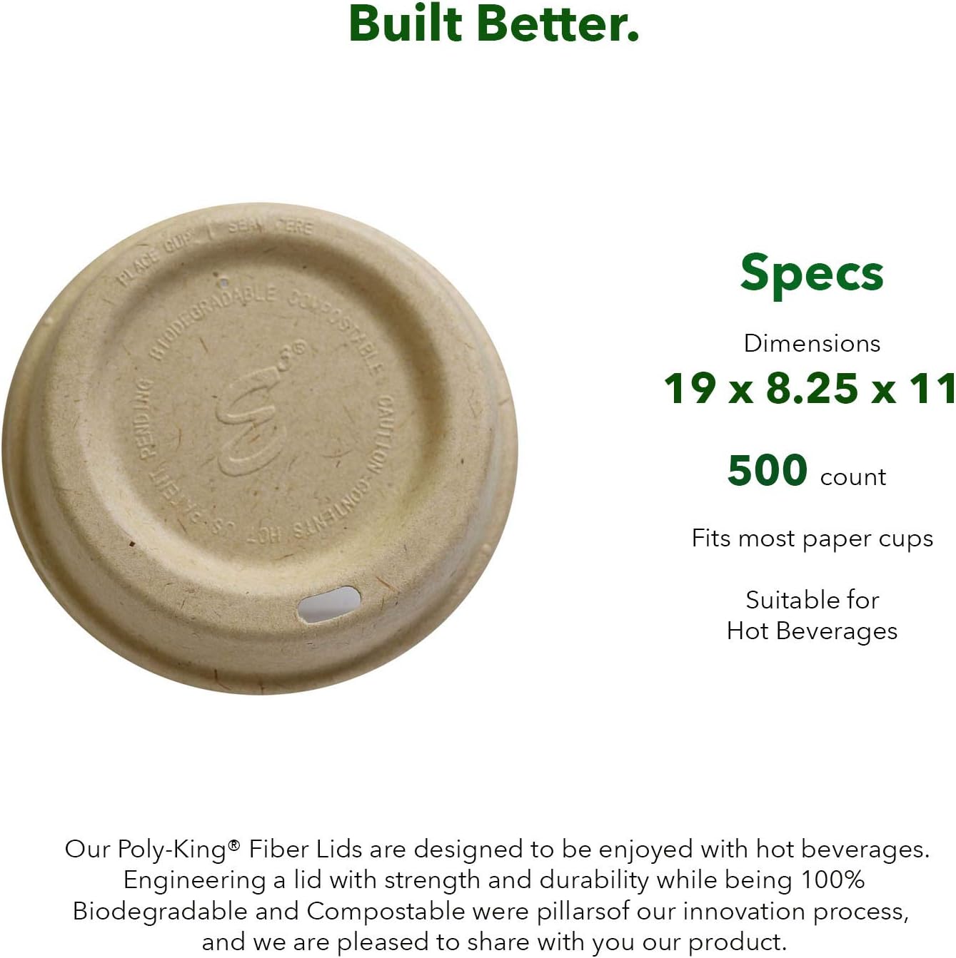 E3 Snap Lids - Disposable Bamboo Lids for Coffee & Tea Cups, Fits Size 12,16, 20, 24 Oz Cups, Extra Sturdy, 100% Plant-Based Material, Compostable & Biodegradable, FDA Compliant (Case (500 Count))