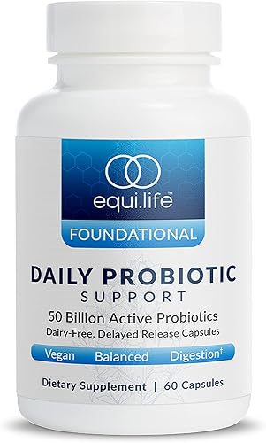 Equilife Soporte probiótico diario, 50 mil millones de UFC, 8 cepas probióticas, suplemento de salud digestiva e intestinal para hombres y mujeres,