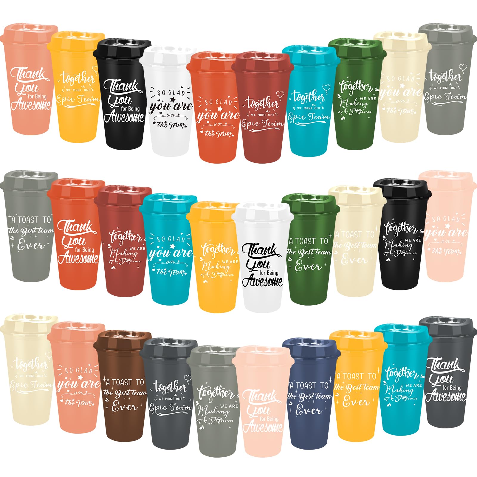 30 Pcs Employee Appreciation Gifts Thank You Cups, 470ml Inspirational Reusable Plastic Coffee Cups with Lids, Plastic Coffee Tumblers Travel Mug Thanksgiving Team Gift for Coworker Staffs Teacher