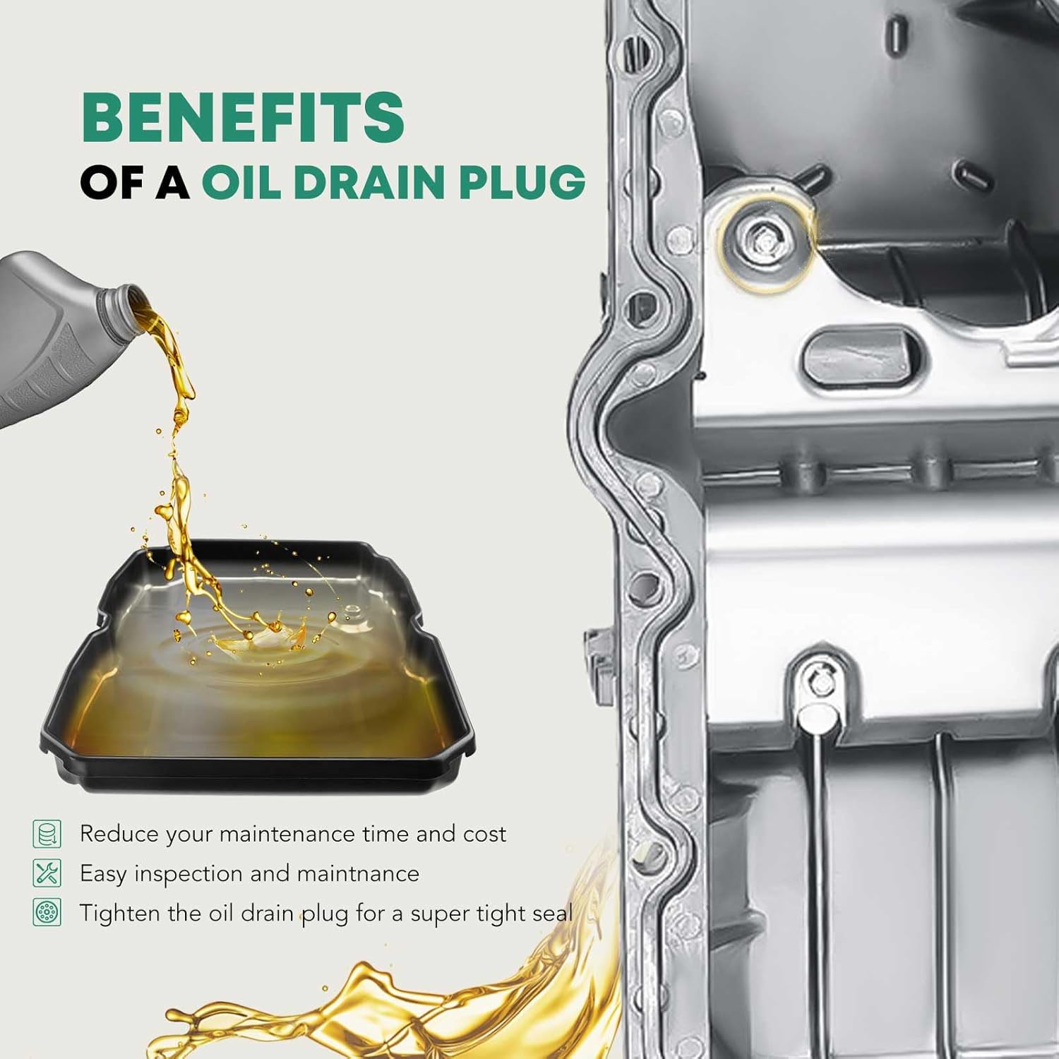 Engine Oil Pan with Drain Plug Replacement for Chevrolet Silverado 1500 S10 Blazer Express GMC Jimmy Sonoma Savana 1500 2500 Workhorse