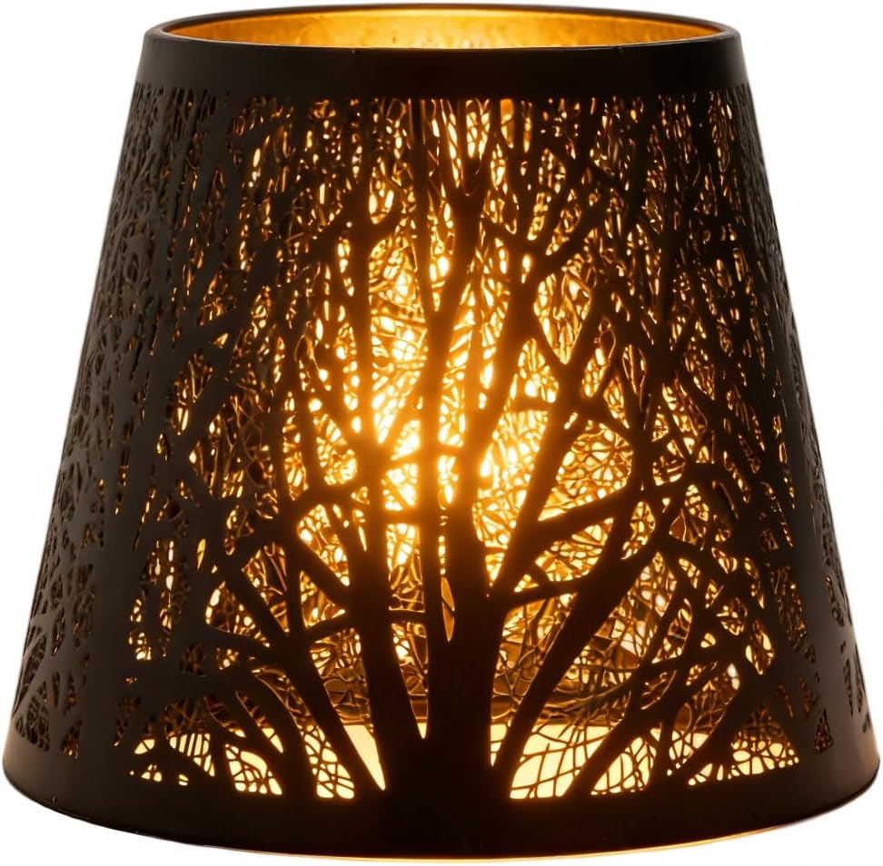 Metal Lampshade Table Lamp Cover Carved Forest Tree Shaped Light Shade E27 Mini Lamp Shades Decoration Tree Lamp Shades for Table Lamps for Living Room Bedroom Decoration(Black)