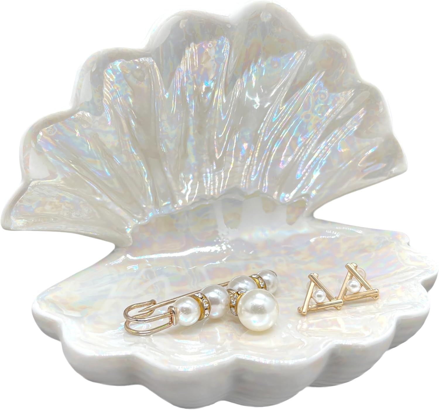 Shell Trinket Dish Ceramic Conch Ring Holder Jewelry Tray Decorative Jewelry Plate Cute Jewelry Organizer for Home Decor (Shell A) - Image 2