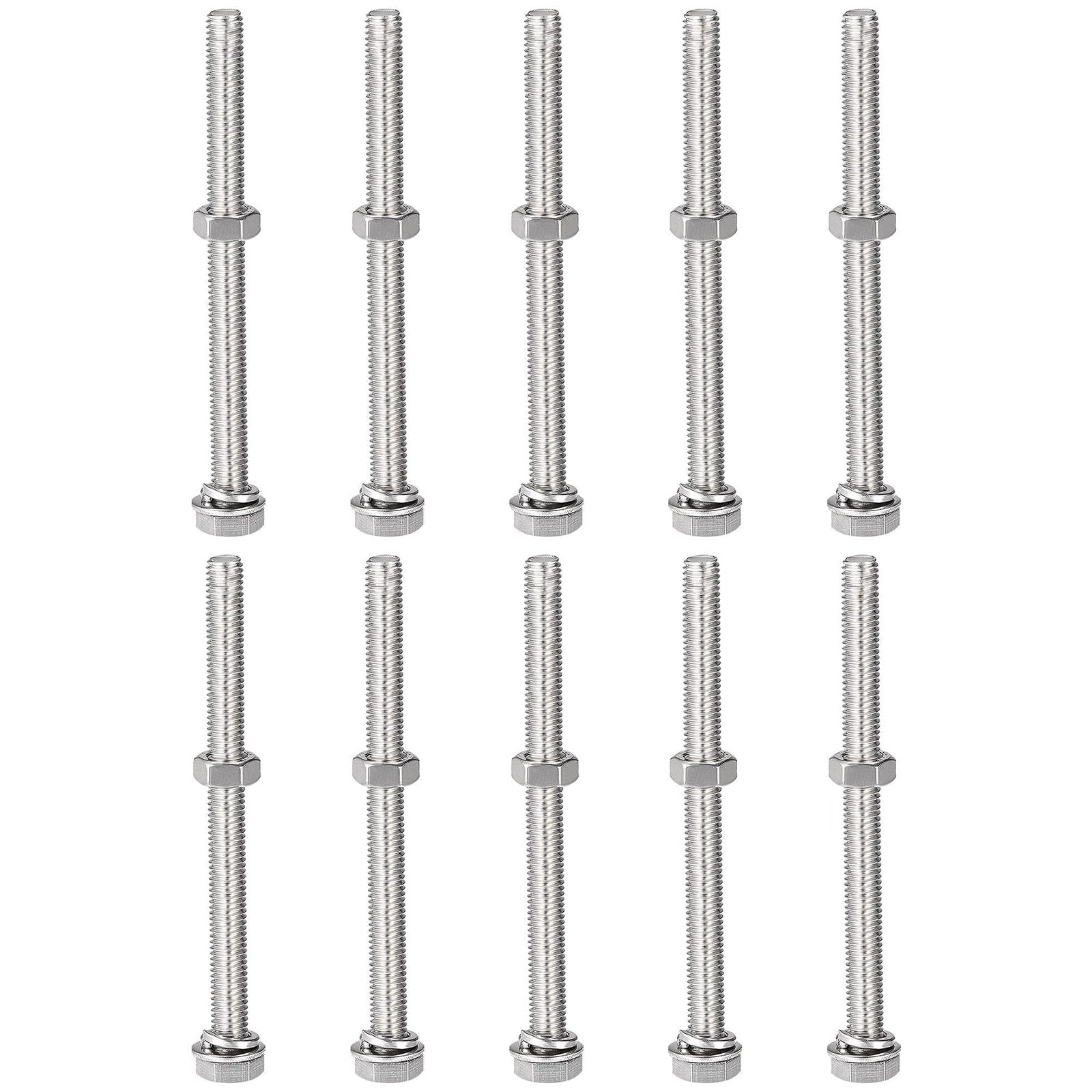 TOP-VIGOR 10Pcs M8 x 100mm Hex Head Screws Bolts, Nuts, Flat & Lock Washers Kits