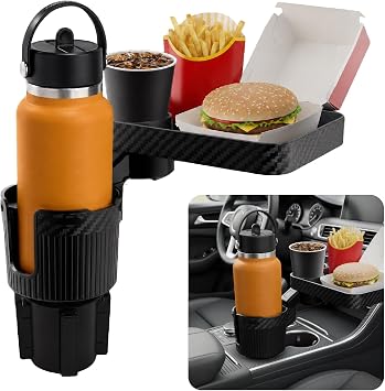 OtterVerz 11 Car Cup Holder Tray, 3 in 1 Cup Holder Expander Adapter for Car, 360 Rotating 10.5" Car Food Tray Eating Table, Road Trip Essentials Fits Yeti, Hydro Flask 16-46 oz Large Water Bottles