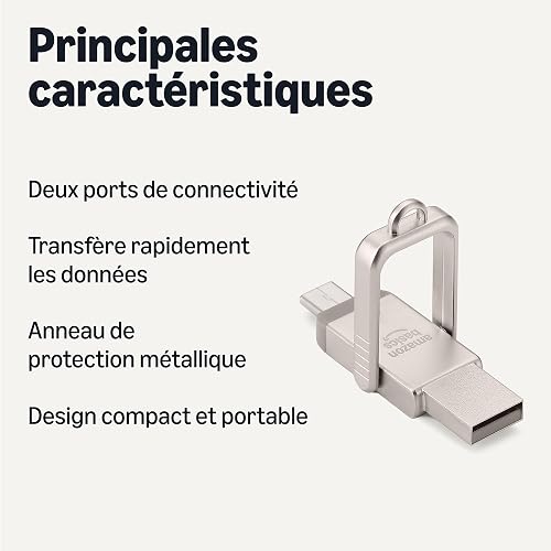 Amazon Basics USB Flash Drive, Thumb Drive Memory Stick with USB C and USB A Dual Ports, 256GB, Champagne Silver - 2