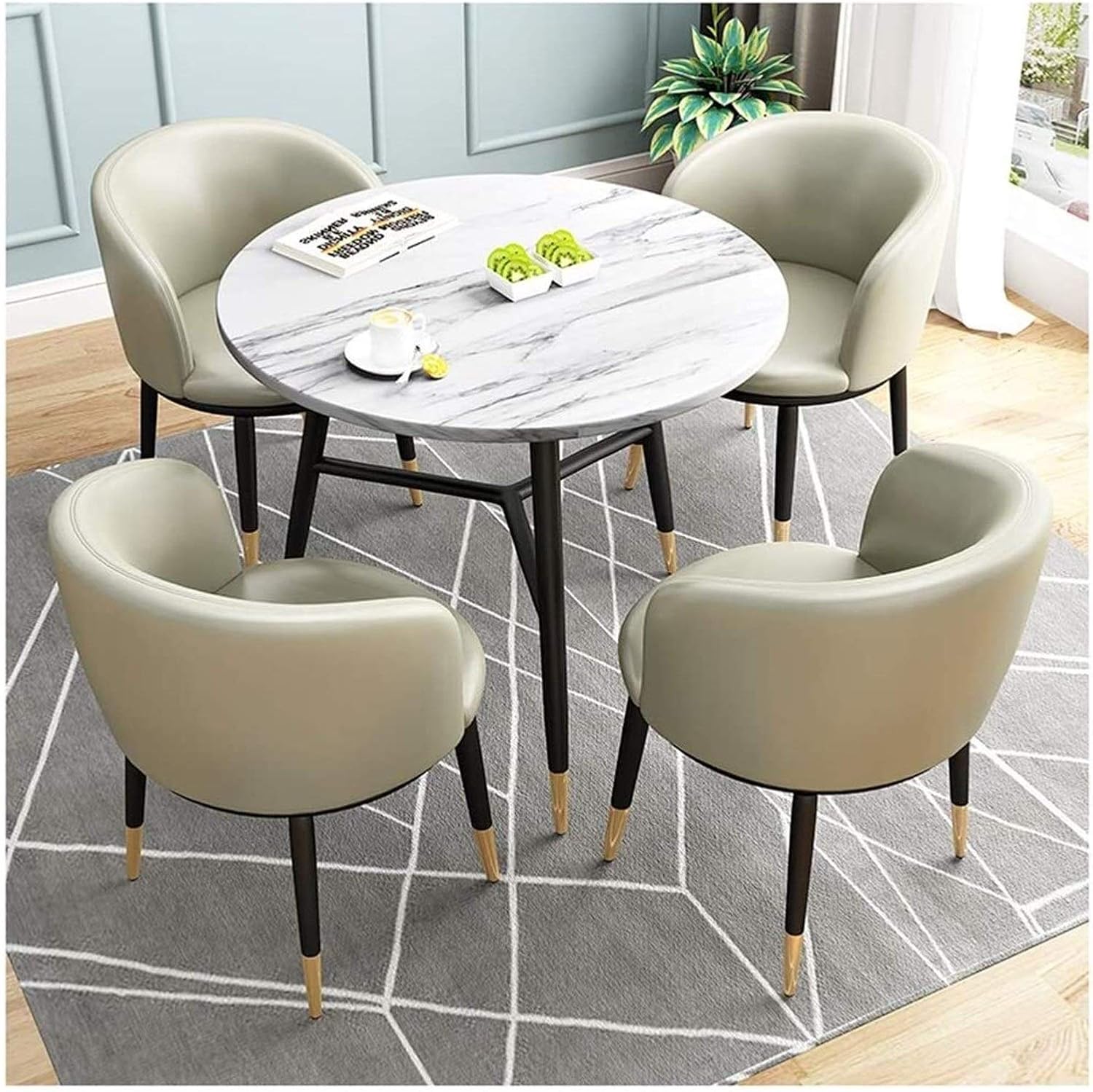Dining Table and Chair Combination Leisure Reception Tables and Chairs Simple Leather Lounge Chair Modern Design 1 Table 4 Chairs Office Hotel Company Reception Room N