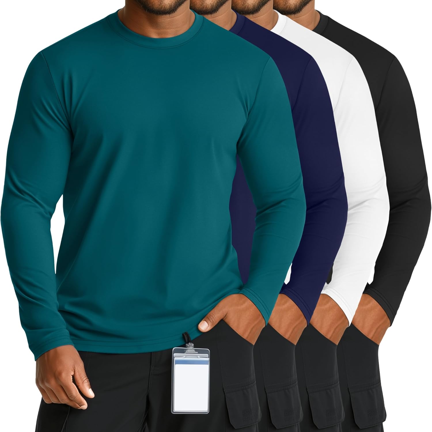 4 Pack Men's Big and Tall Underscrub Shirts Long Sleeve Crew Neck Scrub Undershirts Medical Basic Tops Layering Tee