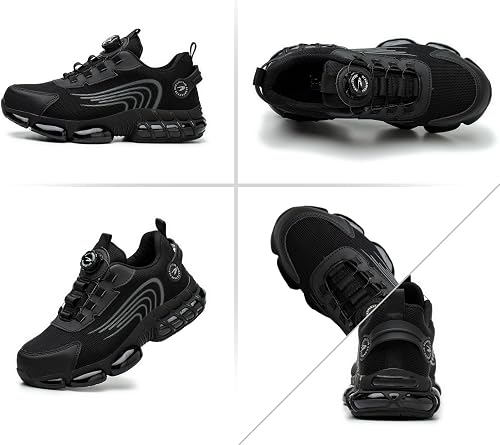 GemChve Chaussures de Sécurité Hommes Femmes Basket Légère Respirante Travail Antidérapante avec Embout en Acier Black 43 EU - 2