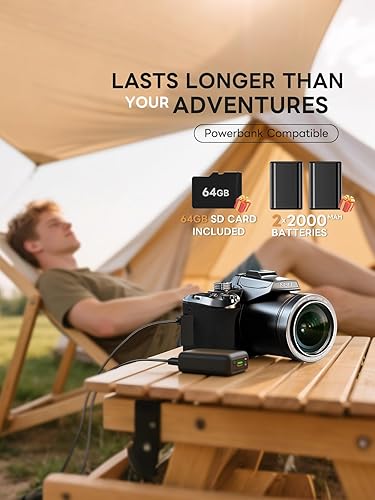 Miniatura 8 de Cámaras digitales de 8K 64MP para fotografía, enfoque automático de zoom de 16X, WiFi, con pantalla abatible de 180, tarjeta TF 64G y 2 baterías,