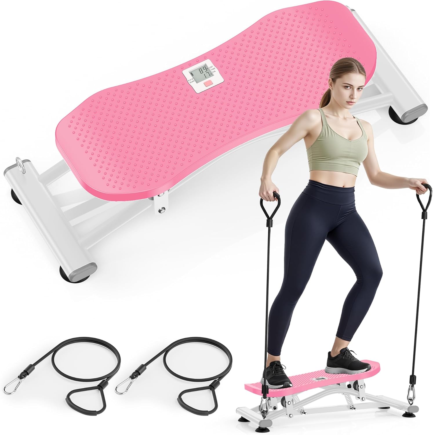Balance Board with Resistance Bands, Versatile Rocking Stepper, Ski Machine & Wobble Board Featuring LCD Monitor, 330 lbs High-Capacity Side Steppers for Exercise at Home